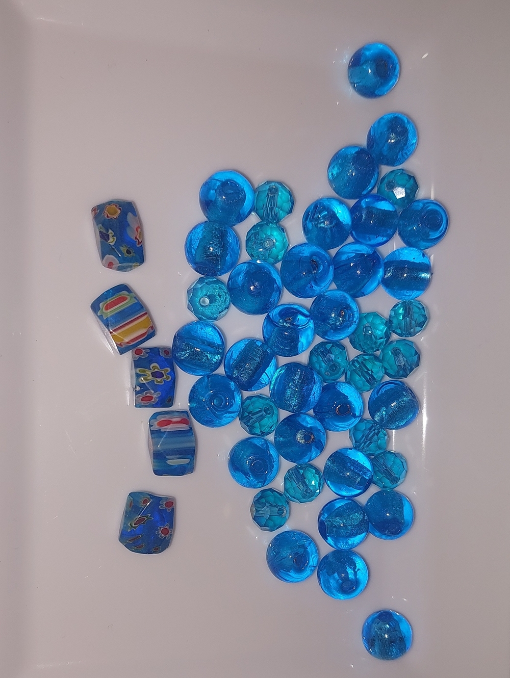 Beautiful Blue Glass ,Blue crystal And 5 Flower Glass Beads .